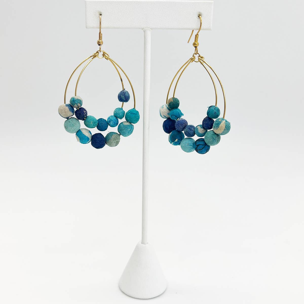Aasha Aqua Teardrop Kantha Boho & Handcrafted Earrings