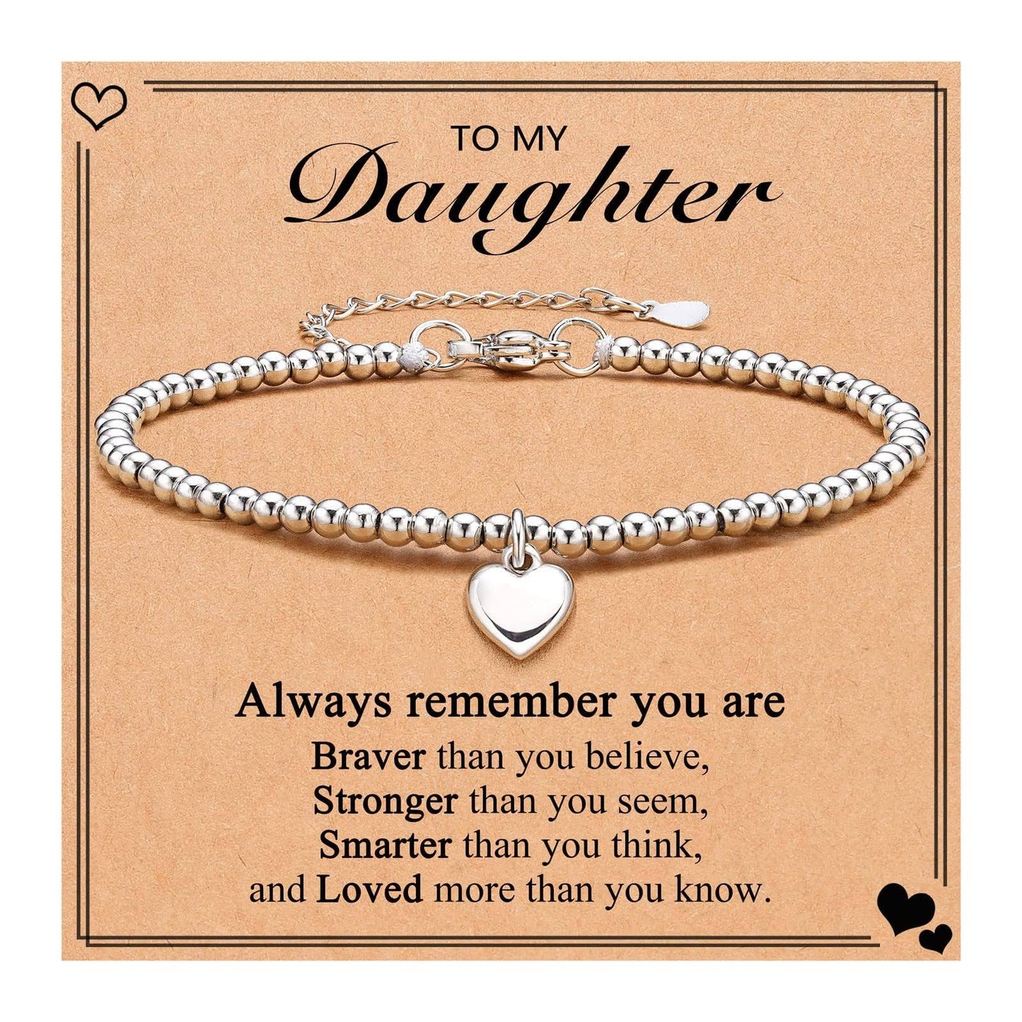 Heart Charm Stainless Steel Bracelet with Blessing Cards