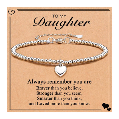 Heart Charm Stainless Steel Bracelet with Blessing Cards