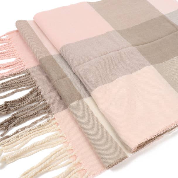 Unisex Brown and Pink Acrylic Cashmere Feels Winter Scarves