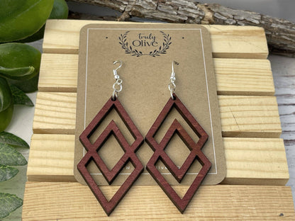 Antique Wood Connected Triangles Earrings