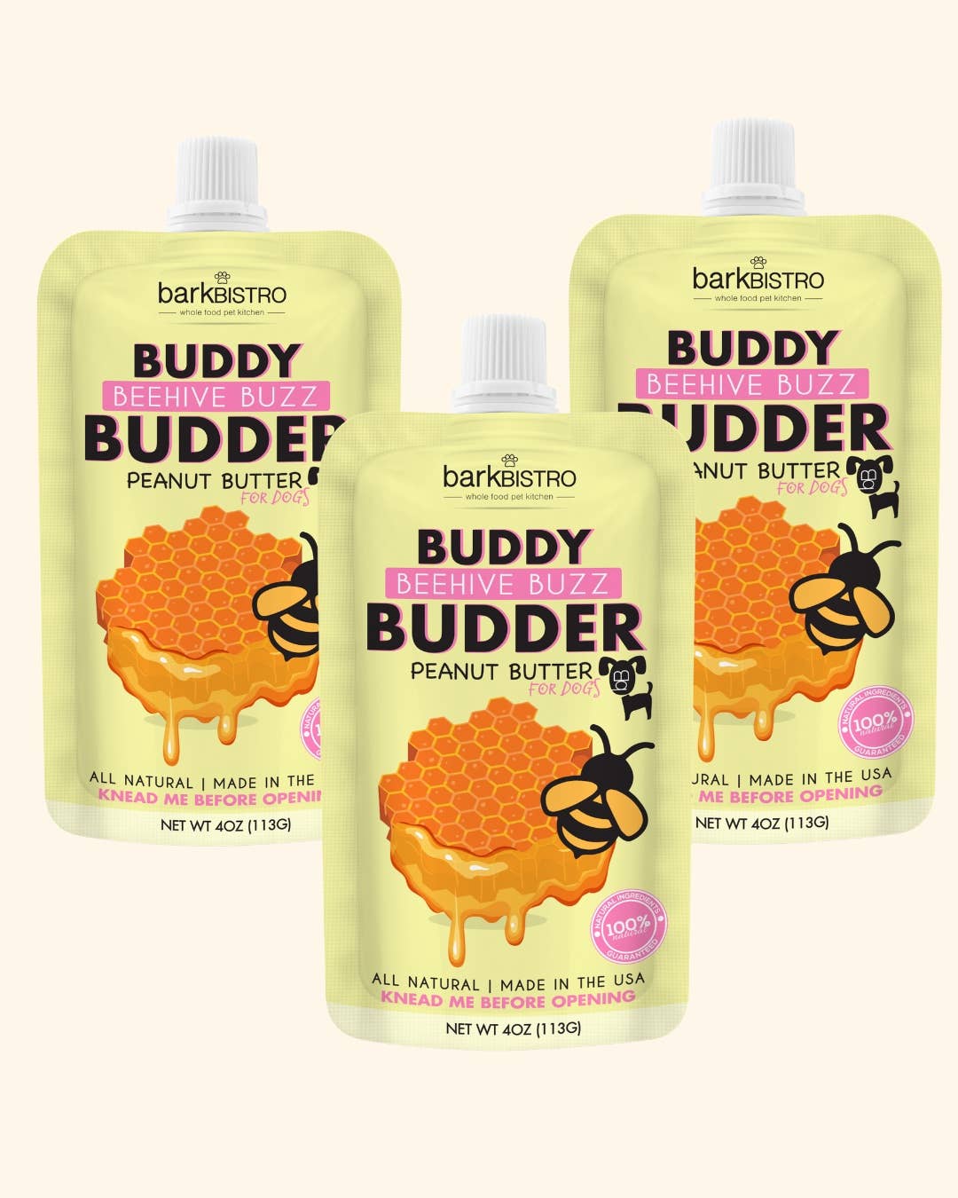 Dog Peanut Butter - 4oz Squeeze Packs Beehive Buzz Budder