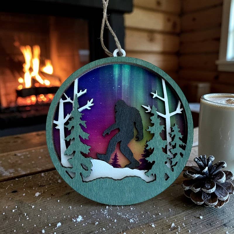 Northern Lights Bigfoot - Round Magnet