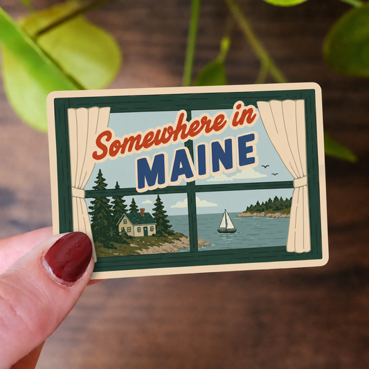 Somewhere in Maine Vintage Postcard Vinyl Sticker