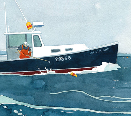 Lobster Fishing Print New England Boat Watercolor