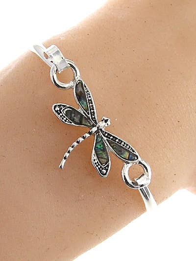 Abalone Dragonfly Brass Hook Casting Bangle Bracelet