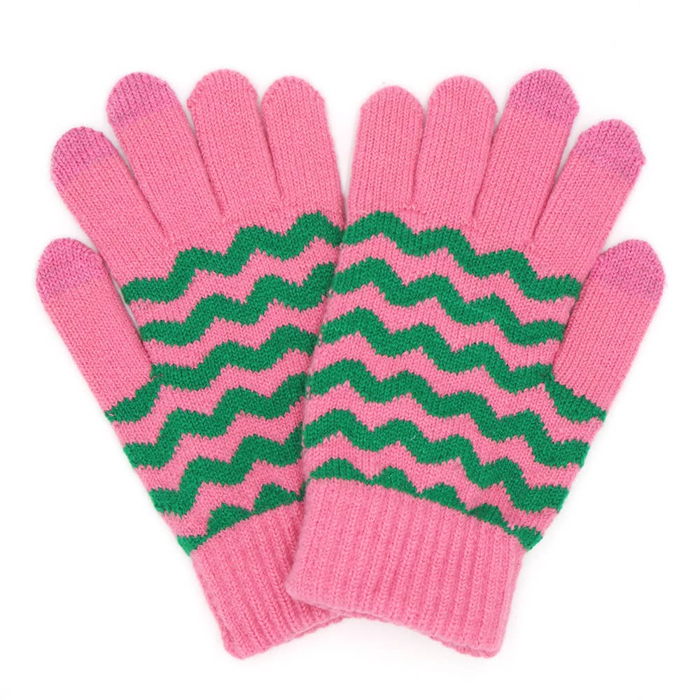 Chevron Stripe Touchscreen Knit Gloves