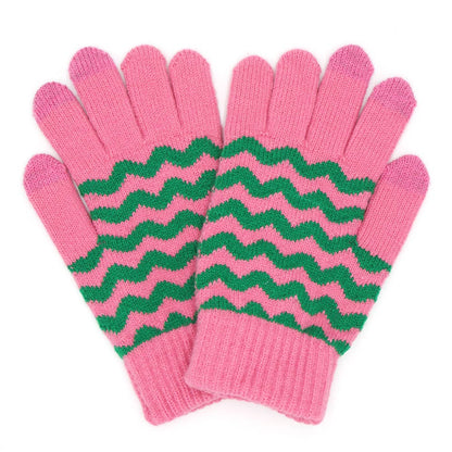 Chevron Stripe Touchscreen Knit Gloves