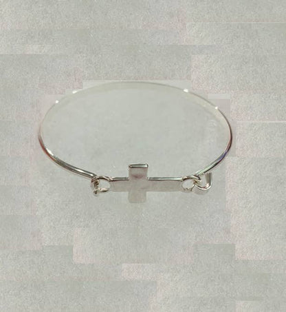 Silver Hammered Silver Cross Brass Casting Bangle