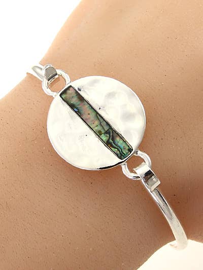 Abalone bar Round Hammered Casting Bangle Bracelet