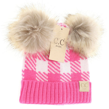 C.C BABY Buffalo Check Double Pom Newborn Hat