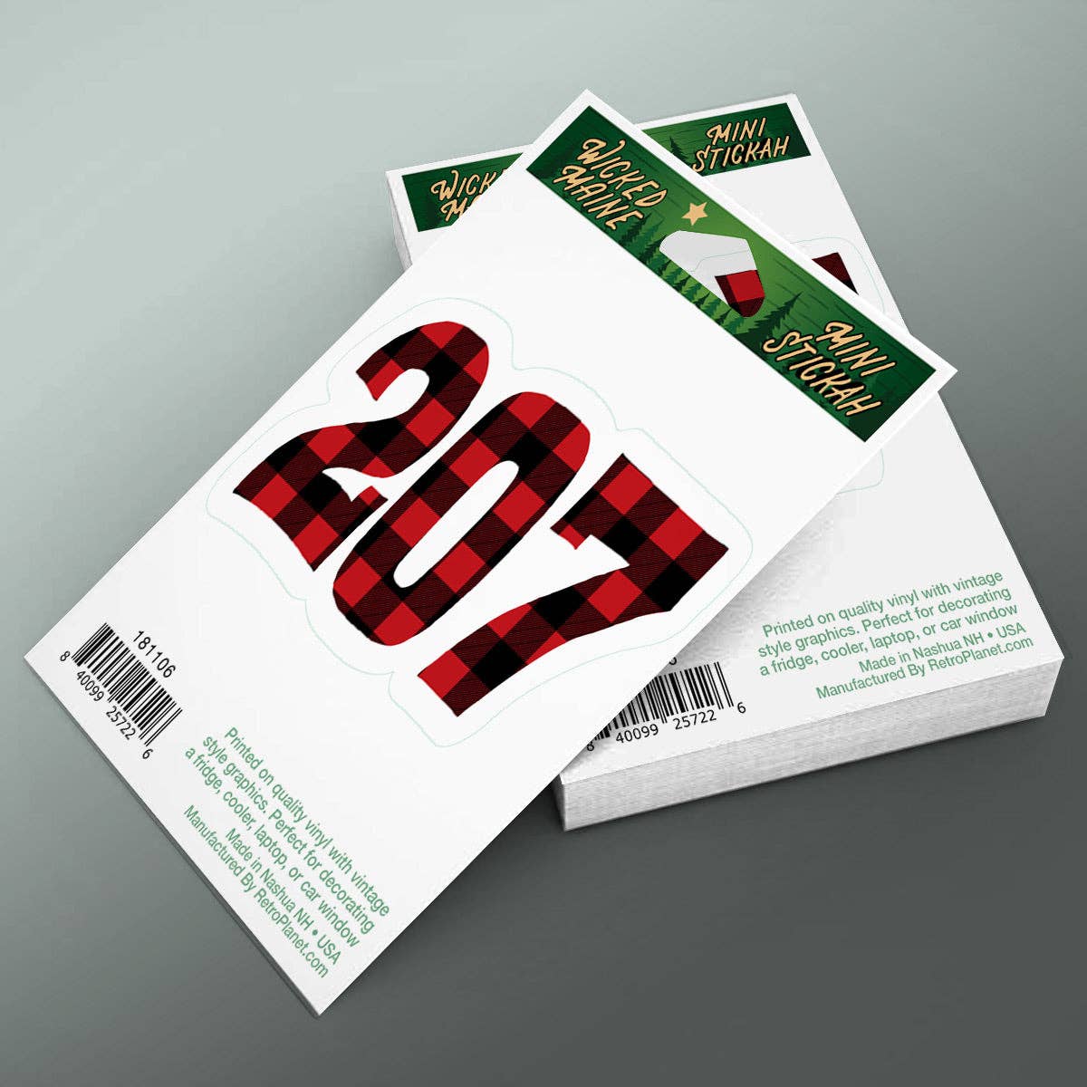 Maine 207 State Area Code Plaid Mini Sticker