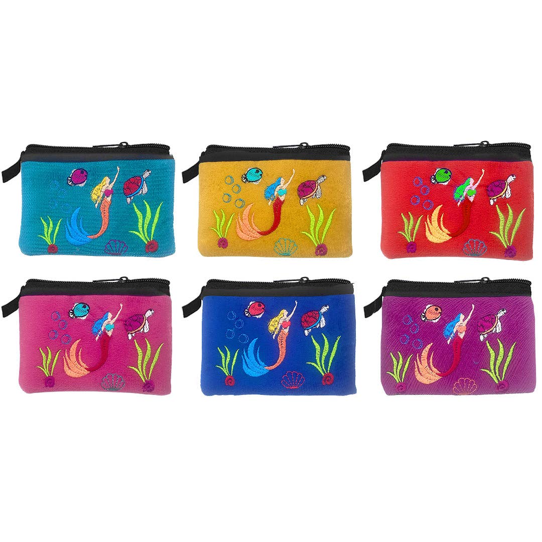 Embroidered Mermaid Sea Life Coin Purse