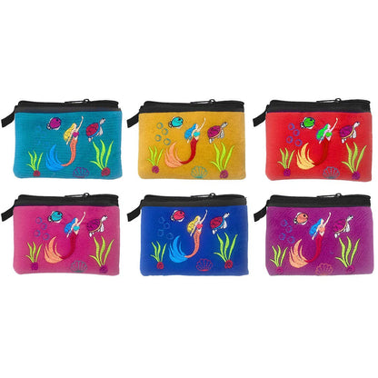 Embroidered Mermaid Sea Life Coin Purse