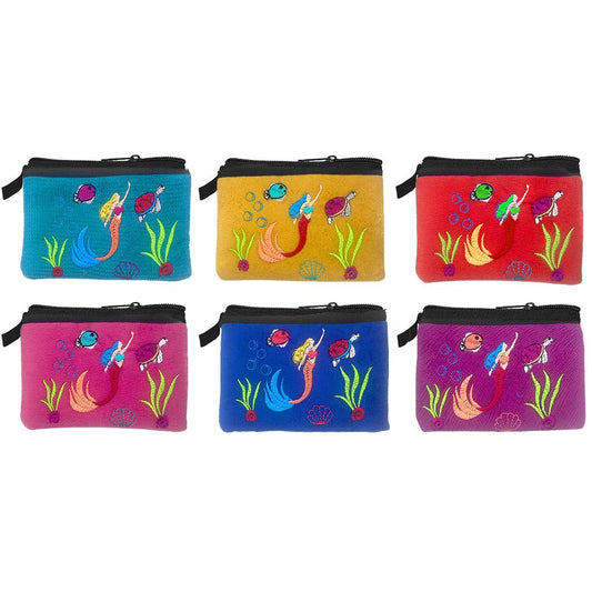 Embroidered Mermaid Sea Life Coin Purse