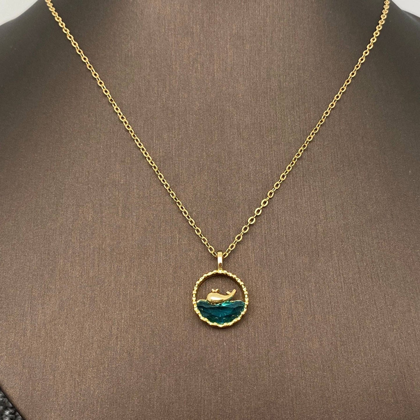Whales At Sea Gold-plated Charm Pendant Necklace
