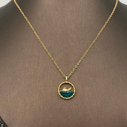 Whales At Sea Gold-plated Charm Pendant Necklace