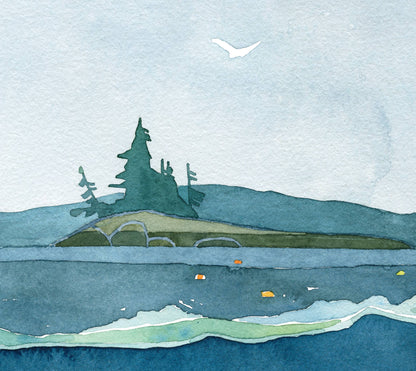 Lobster Fishing Print New England Boat Watercolor