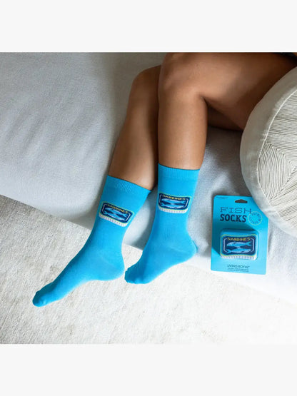 3D Packaged Crew Socks - Canned Fish - "Sardines" - Blue
