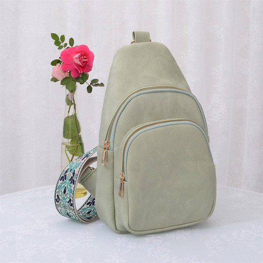 Zipper Crossbody Bag with Boho Strap