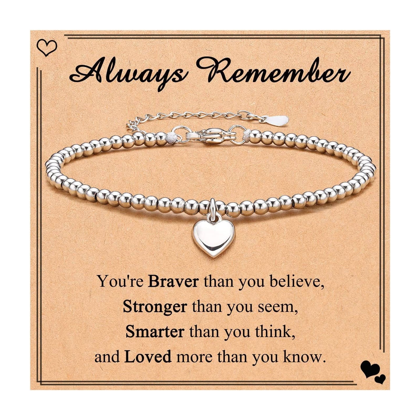 Heart Charm Stainless Steel Bracelet with Blessing Cards