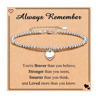 Heart Charm Stainless Steel Bracelet with Blessing Cards