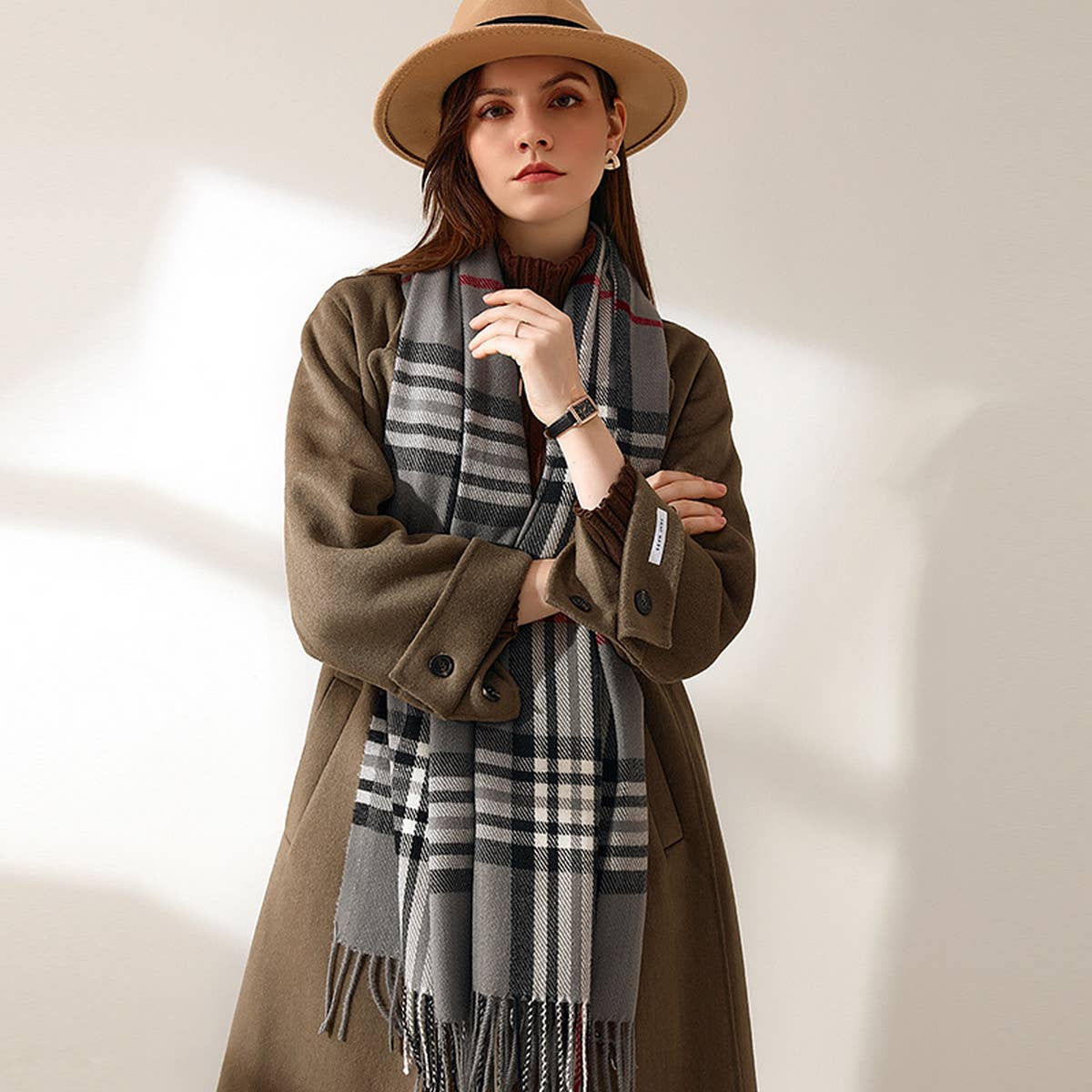 Plaid Faux Cashmere Scarf -