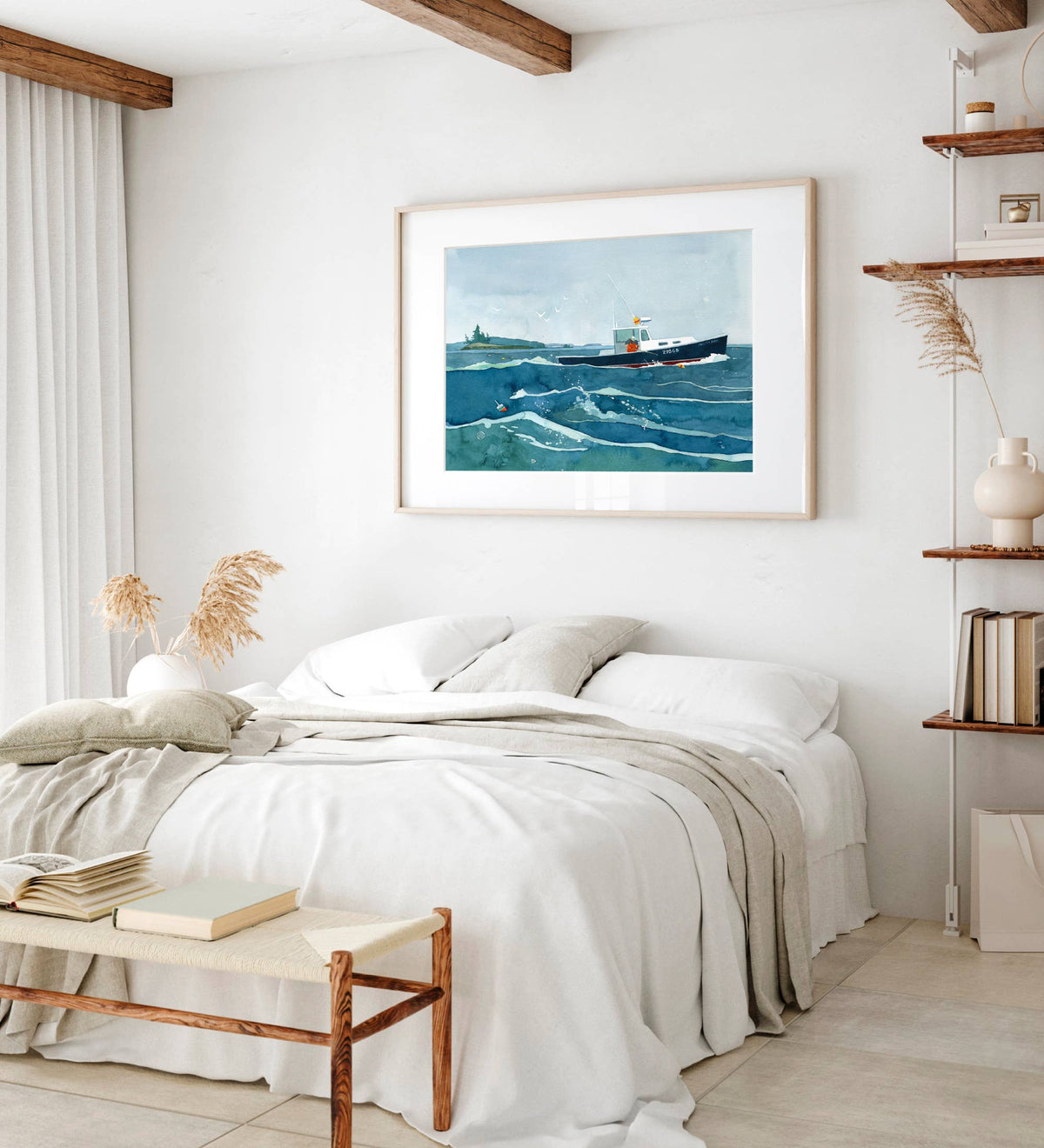 Lobster Fishing Print New England Boat Watercolor