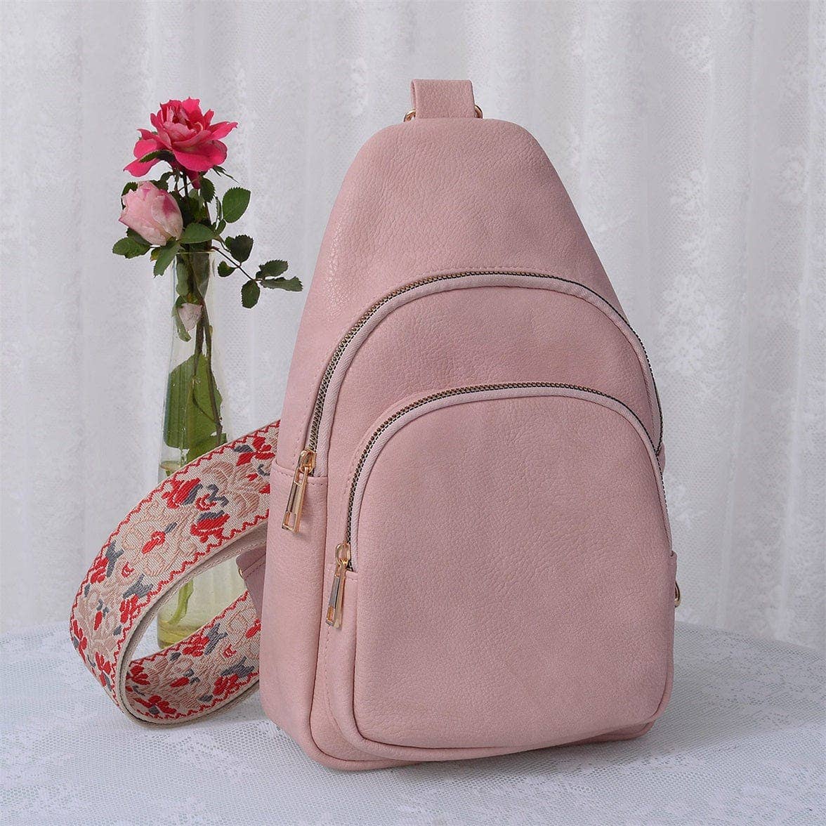 Zipper Crossbody Bag with Boho Strap