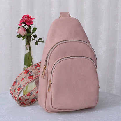 Zipper Crossbody Bag with Boho Strap