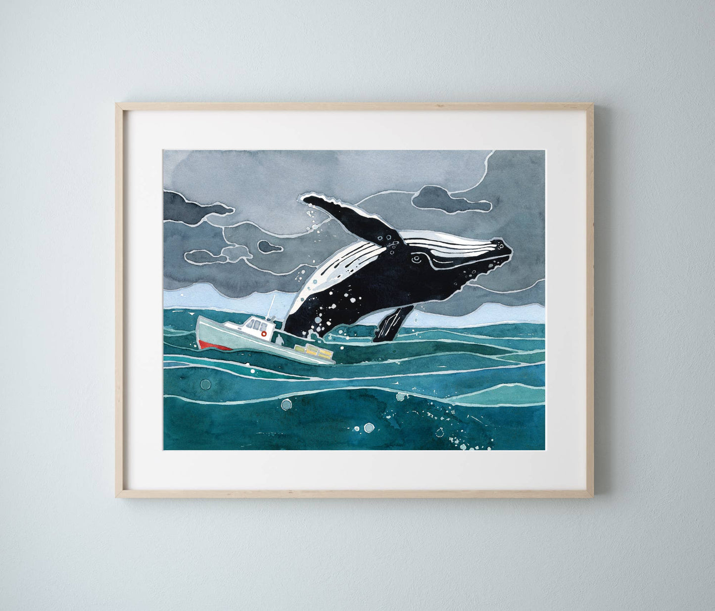 Breaching Humpback Whale Nautical Watercolor Print