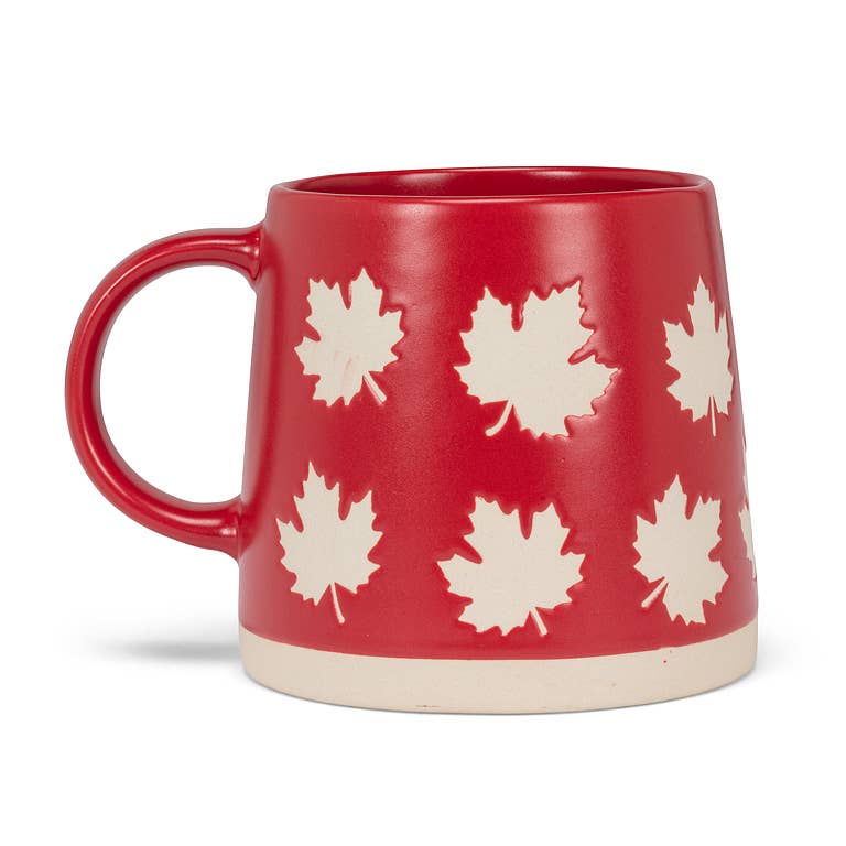 Wide Base Mug with Maple Leaves-Red