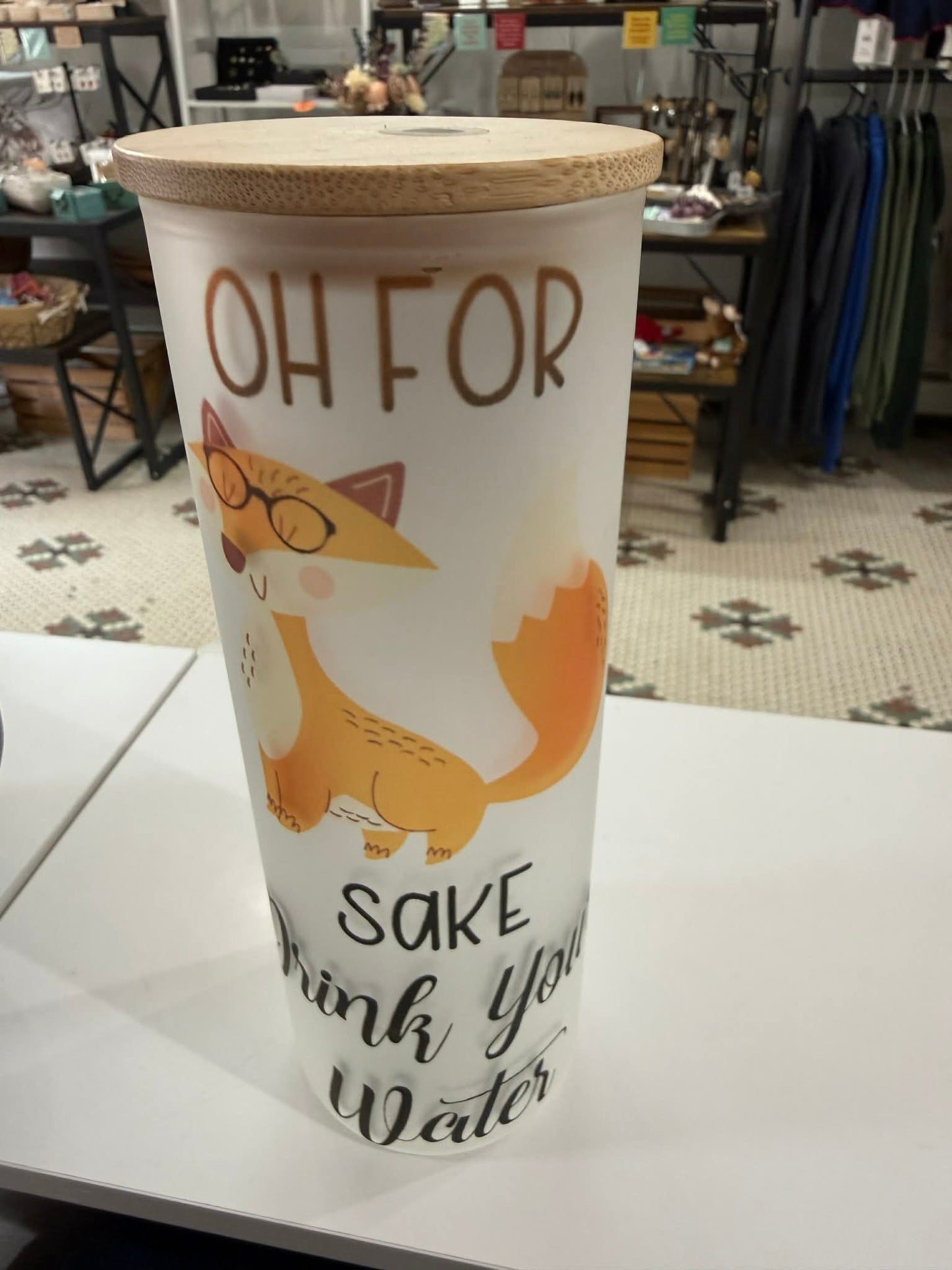 Tall Tumbler With Wood Top and Straw