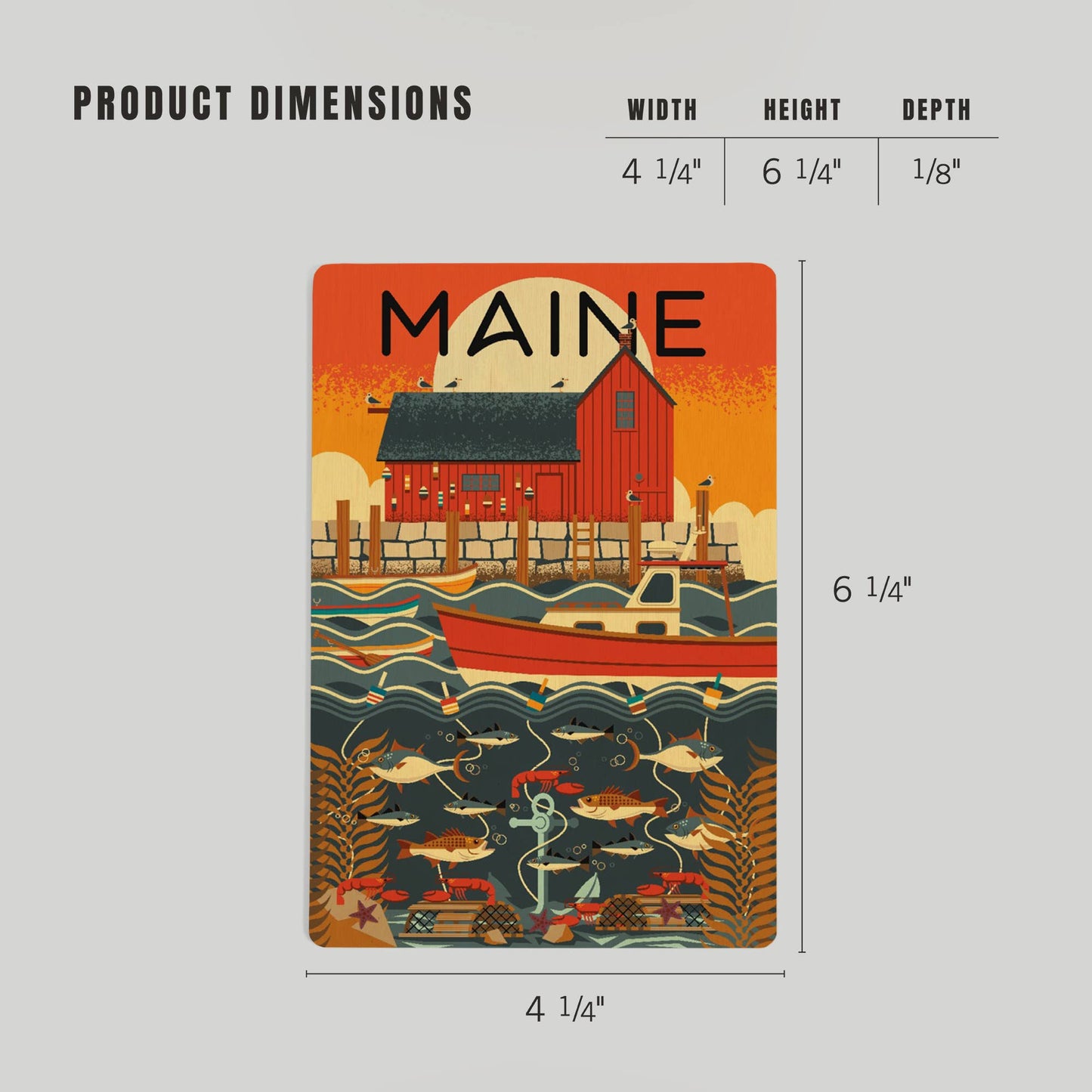 WOOD POSTCARD Maine, Nautical Geometric
