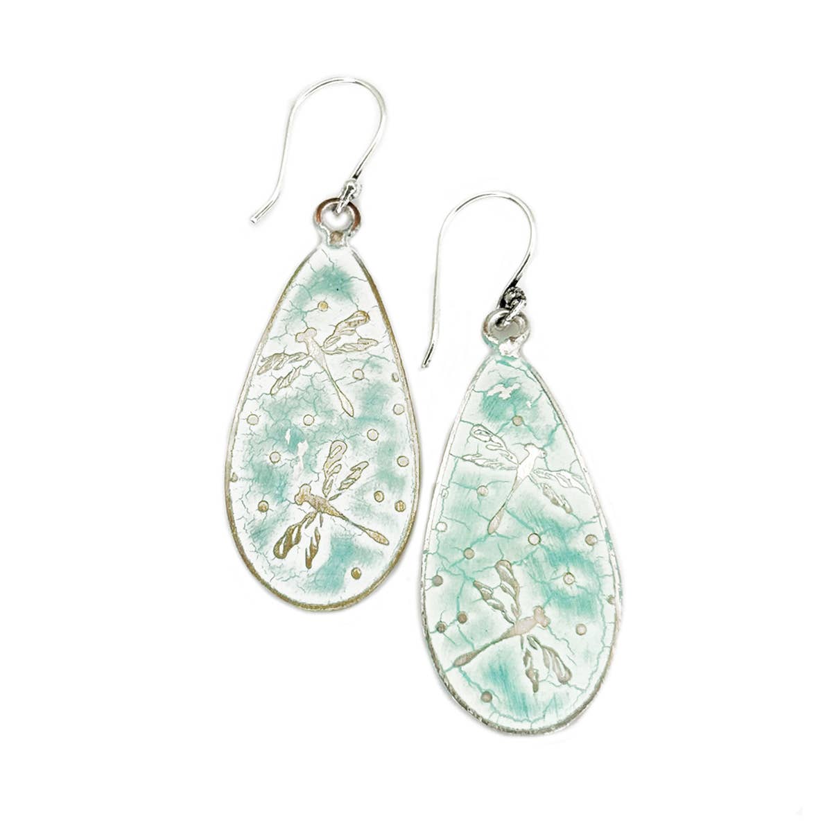 Handcrafted Mint Green Dragonfly Patina Earrings