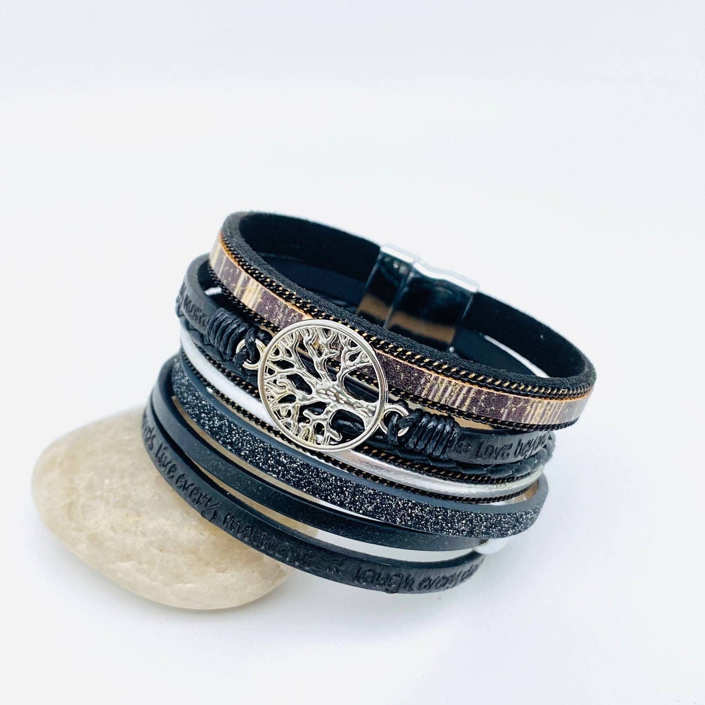 Tree of Life Multi-Layer Leather Bracelet | Magnetic Buckle