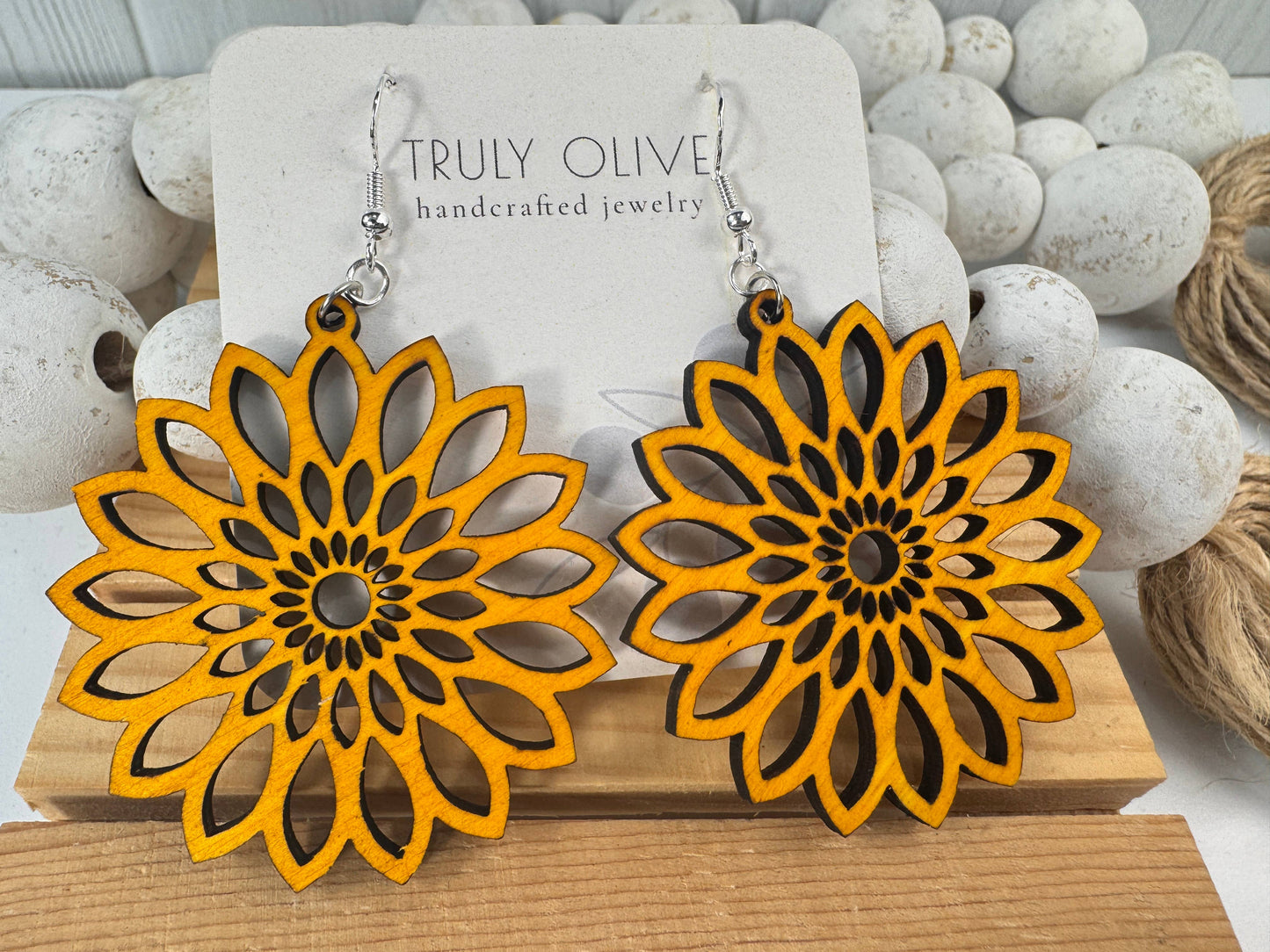 Starburst Mandala Wood Handcrafted Lightweight Earrings