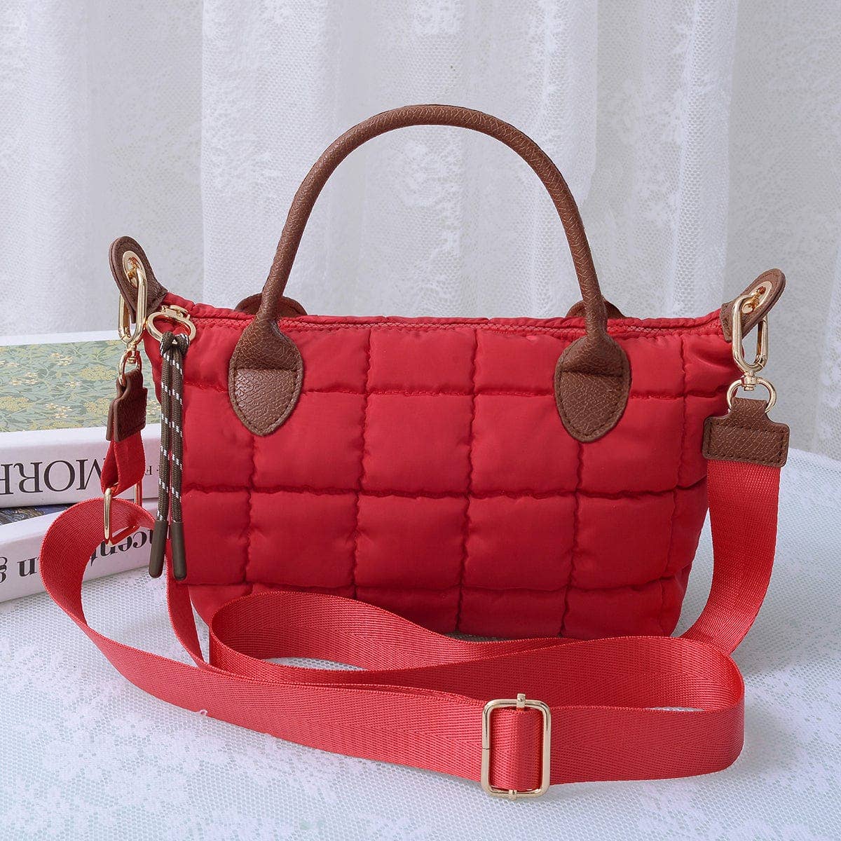 Quilted Puffer Satchel/Crossbody Bag