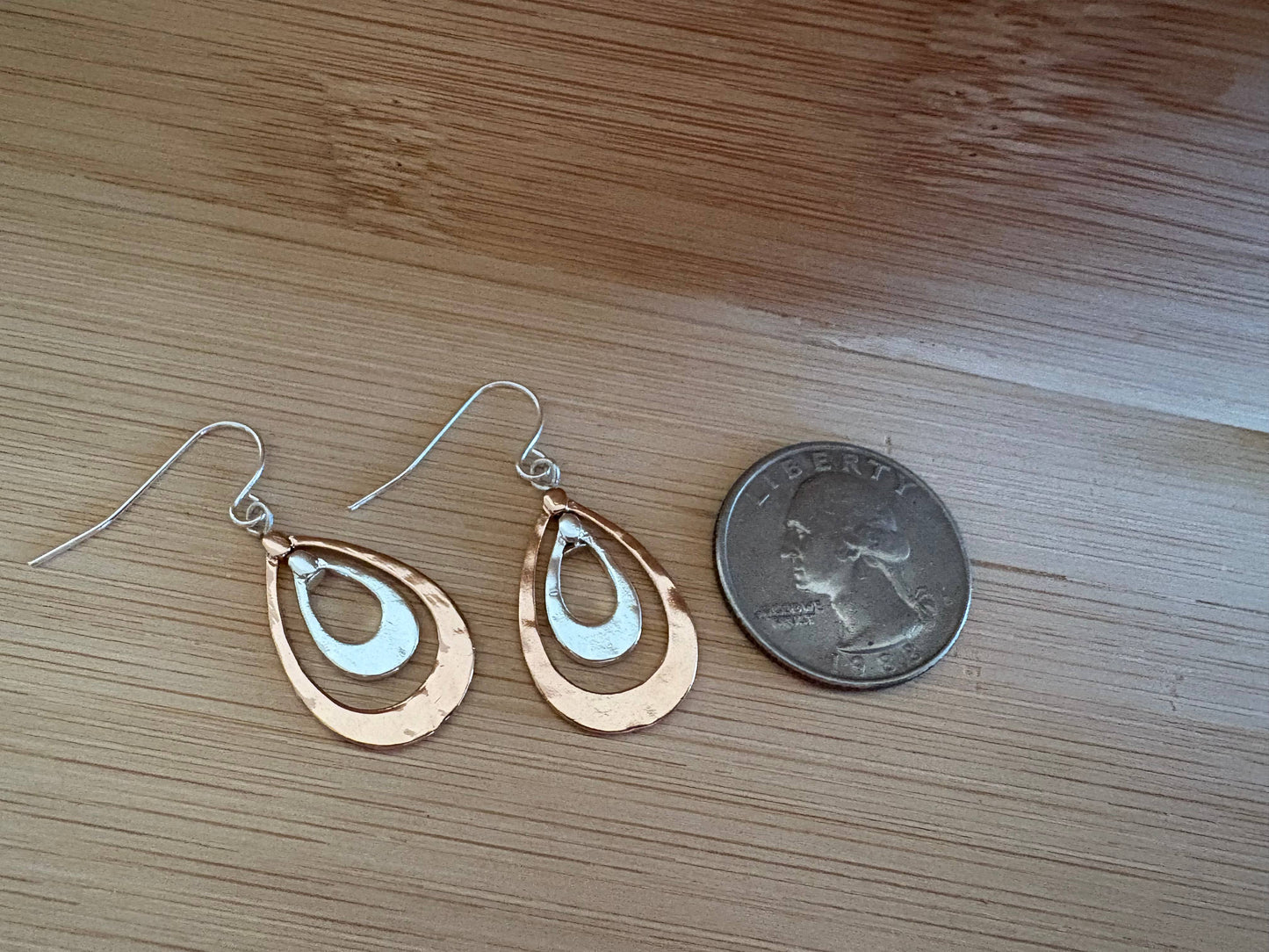 Silver & Rose Gold Double Layered Teardrop Earrings