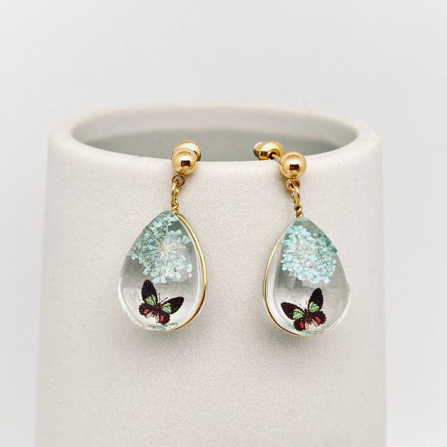 Butterfly Queen Anne's Lace Teardrop Charm  Earrings