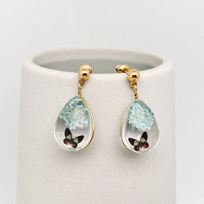 Butterfly Queen Anne's Lace Teardrop Charm  Earrings
