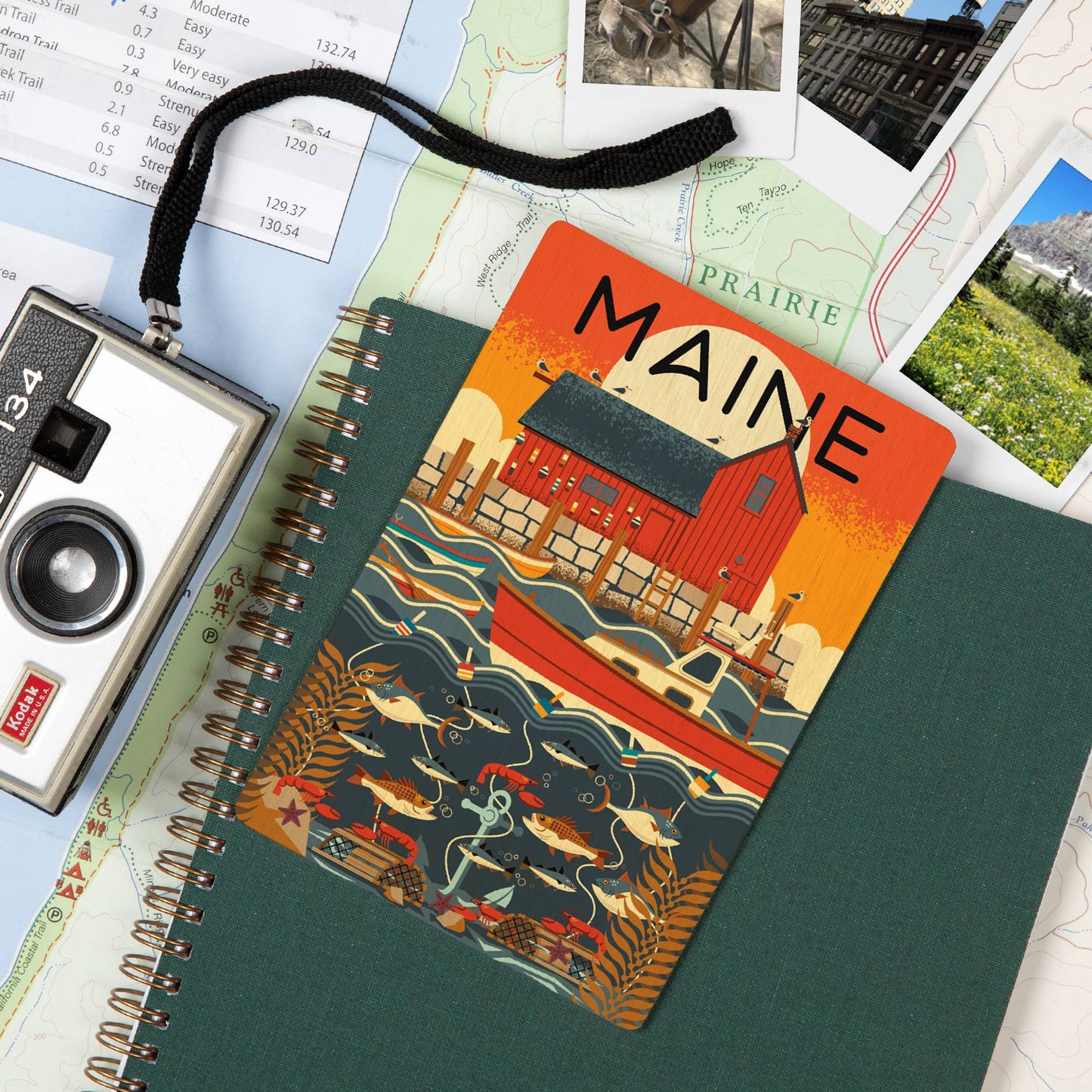 WOOD POSTCARD Maine, Nautical Geometric