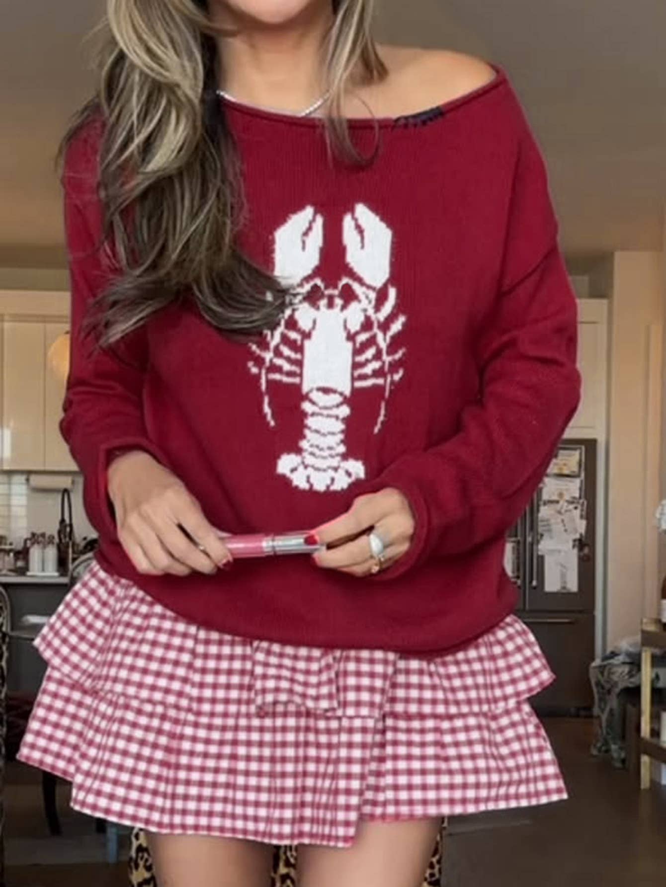 Cute Lobster Graphic Red Sweater