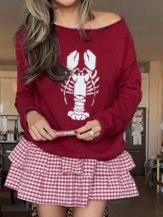 Cute Lobster Graphic Red Sweater