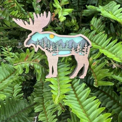 Layered Mountain Moose Ornament