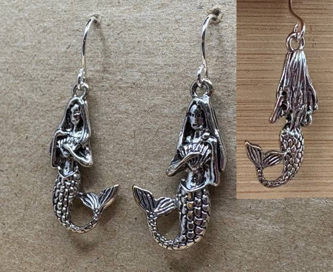 3D Mermaid Metal Dangle Earrings