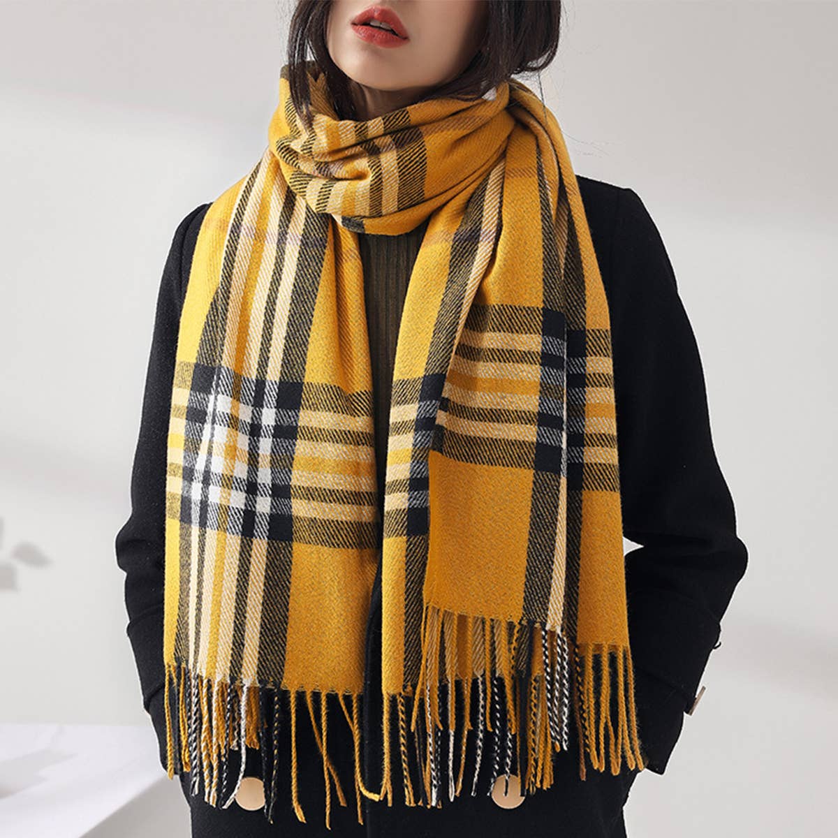 Plaid Faux Cashmere Scarf -