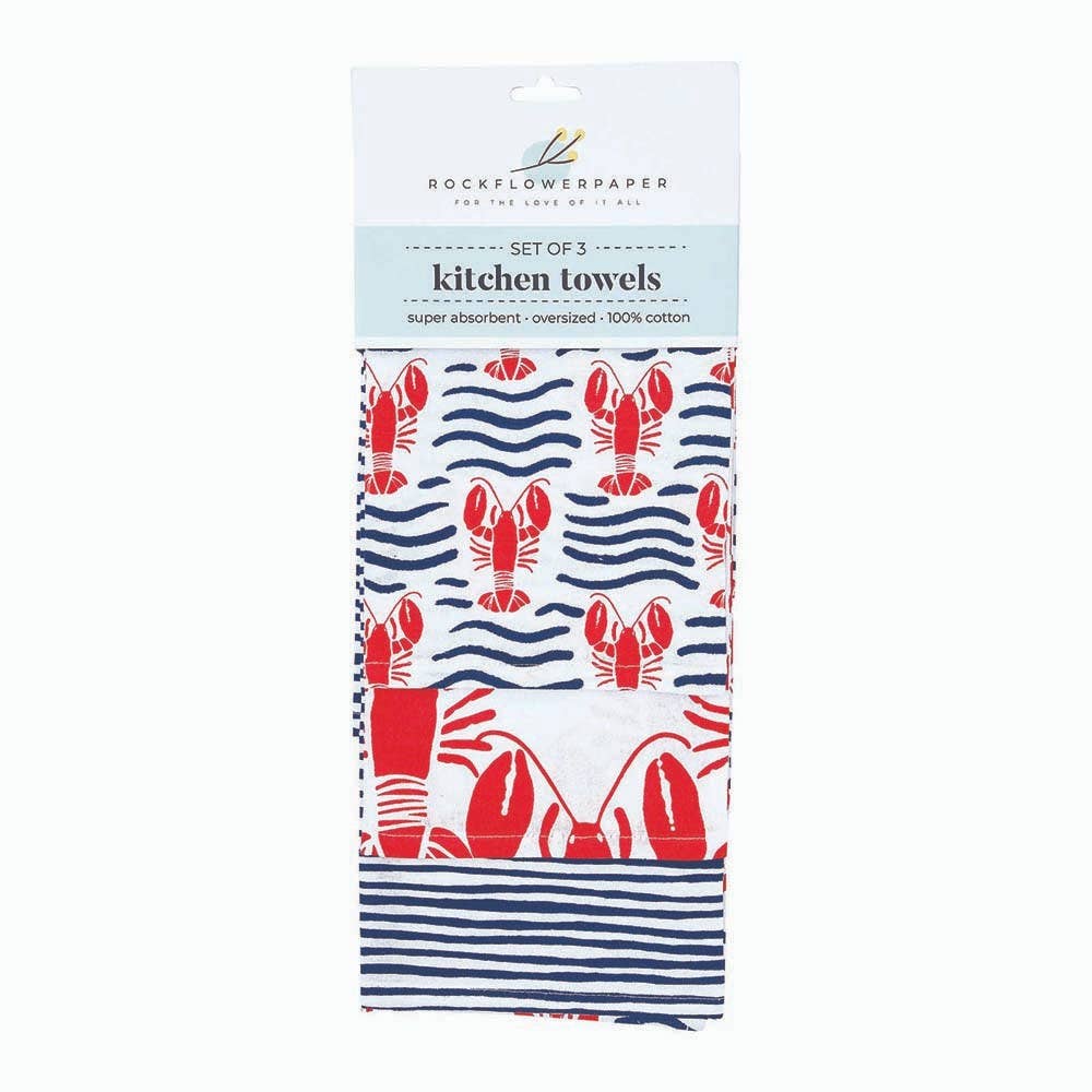 Lobster Waves Cotton Kitchen Towels