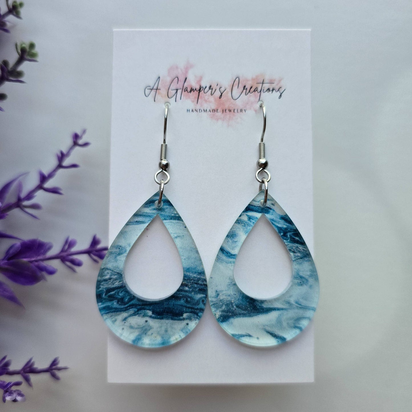 Ocean Marble Cutout Teardrop Acrylic Earrings