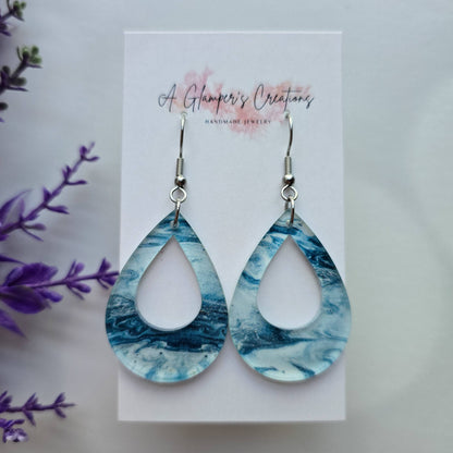 Ocean Marble Cutout Teardrop Acrylic Earrings